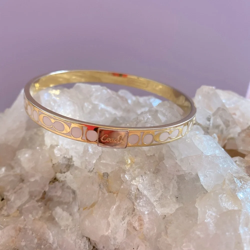 Authentic 💛COACH 💛bangle bracelet in white and gold. Classic ‘C’ pattern . - Picture 2 of 10